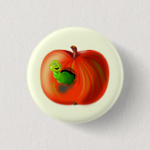 Happy Worm In Red Apple Button - Your Colour - Tex