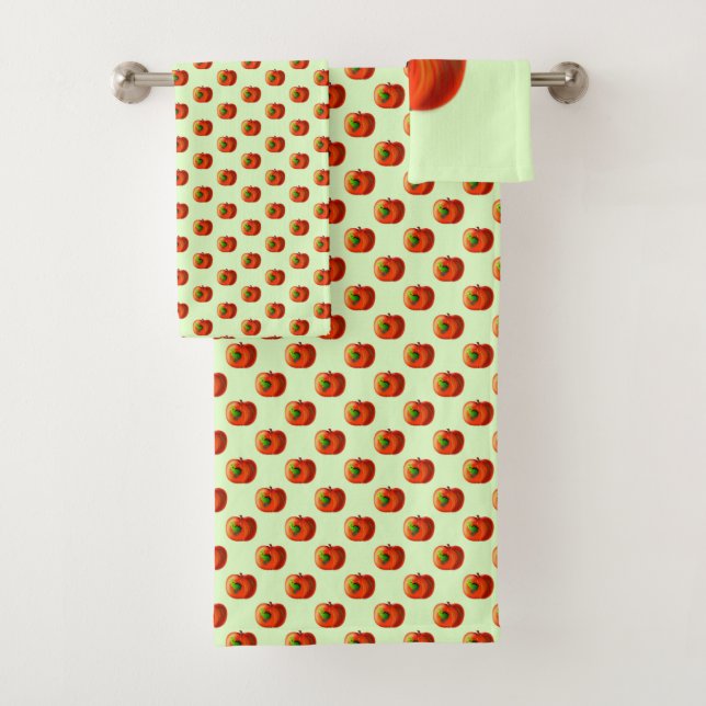 Happy Worm In Red Apple - Funny - Choose/Add Colou Bath Towel Set (Insitu)