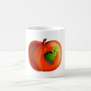 Happy Worm In Red Apple Funny Mug - Painting