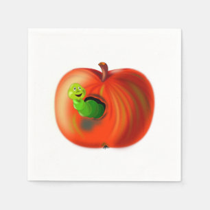 Happy Worm In Red Apple Napkin