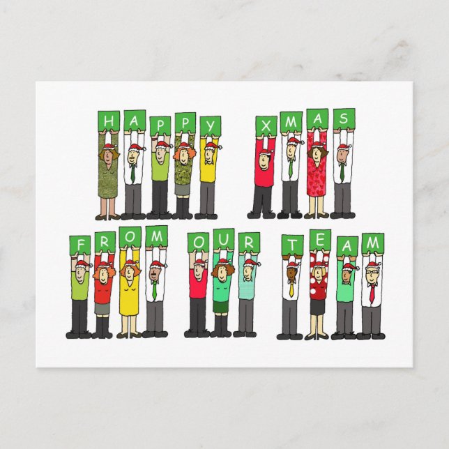 Happy Xmas From Our Team Cartoon Group Holiday Postcard (Front)