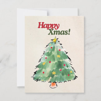 Happy Xmas Modern Watercolor Holiday Card