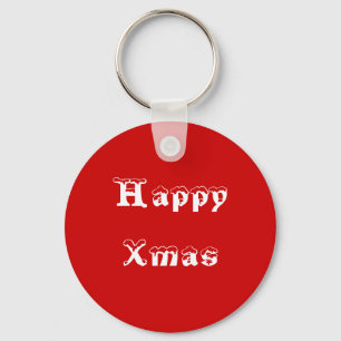 Happy Xmas. Red and White. Custom Keychain