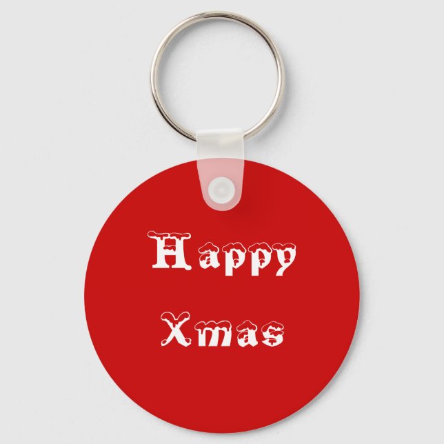 Happy Xmas. Red and White. Custom Keychain (Front)