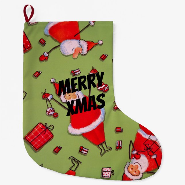 Happy Xmas Santa Large Christmas Stocking (Front)
