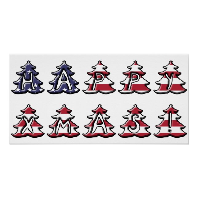 Happy Xmas USA Patriotic Christmas Trees Poster (Front)