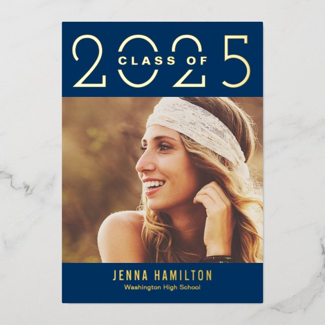 Happy Year Foil Graduation Announce Editable Colou (Front)