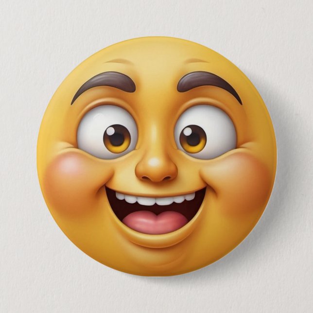 Happy Yellow 3D Effect Emoji 3 Inch Round Button (Front)