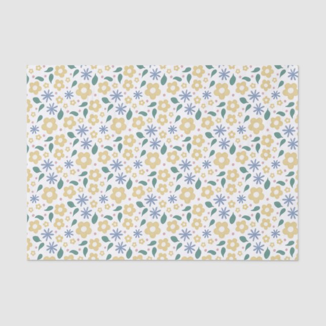 Happy yellow and blue flowers tissue paper (Front)