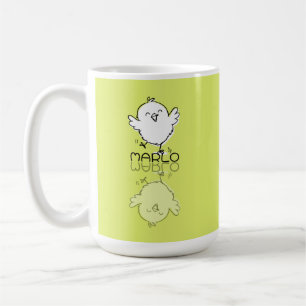 Happy Yellow Chick Reflection Doodle Custom Name Coffee Mug