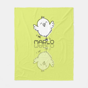 Happy Yellow Chick Reflection Doodle Custom Name Fleece Blanket
