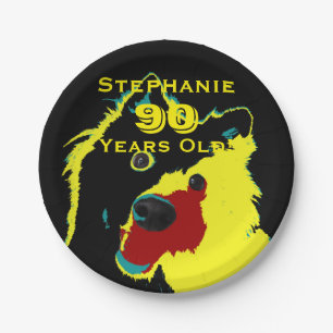 Happy Yellow Dog Paper Plates, 90th Birthday Party Plate