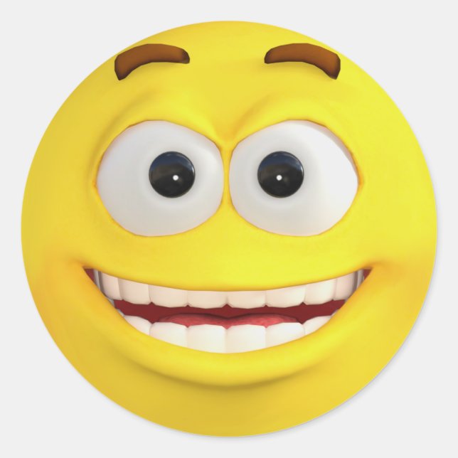 Happy Yellow Emoji Classic Round Sticker (Front)