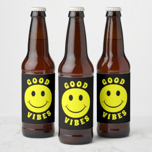 Happy Yellow Face Good Vibes Beer Bottle Label