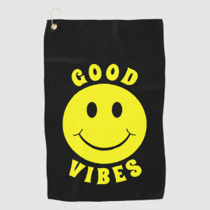 Happy Yellow Face Good Vibes Golf Towel