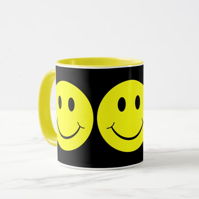 Happy Yellow Faces Black Mug (Front Left)