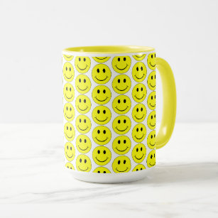 Happy Yellow Faces Pattern Big Mug