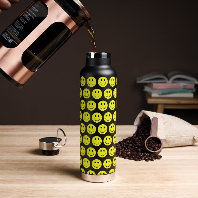 Happy Yellow Faces Water Bottle (Coffee)