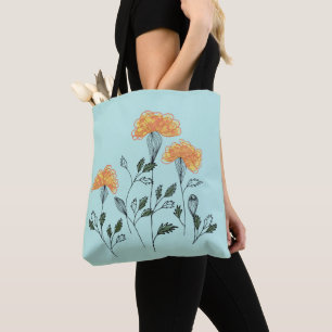 Happy Yellow Flowers on Aqua Tote Bag