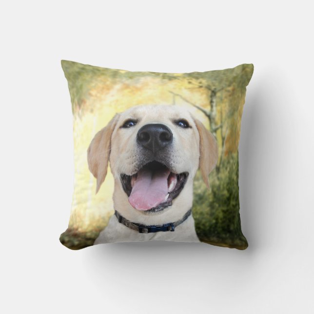 Happy Yellow Lab Throw Pillow (Front)