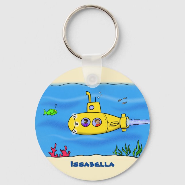 Happy yellow submarine cartoon keychain (Front)