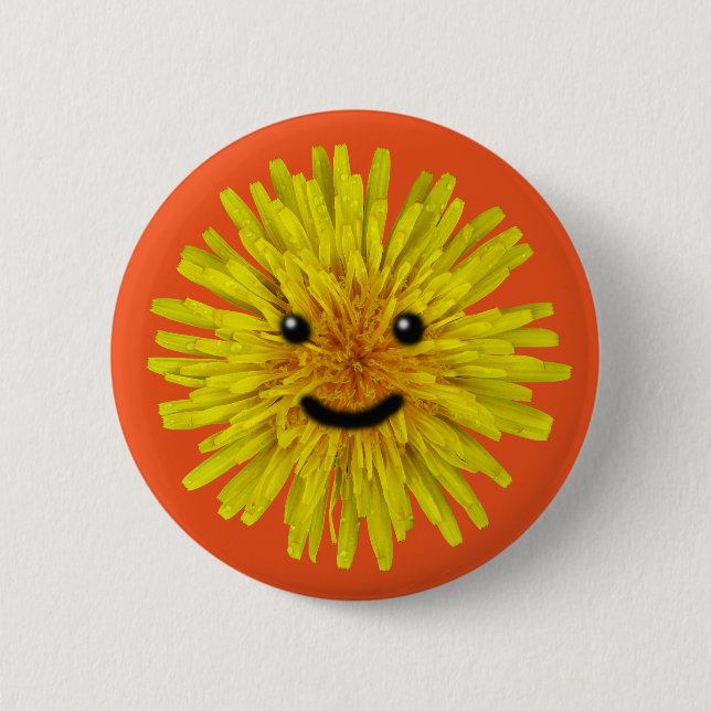 Happy Yellow Summer Dandelion Flower on any Colour 2 Inch Round Button (Front)