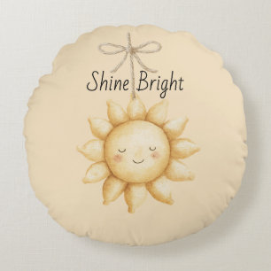 Happy Yellow Sun Round Pillow