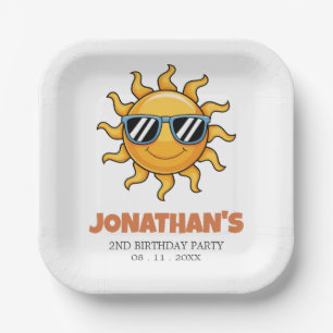 Happy Yellow Sun with Sunglasses Birthday Party Paper Plate