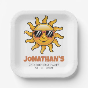 Happy Yellow Sun with Sunglasses Birthday Party Paper Plate