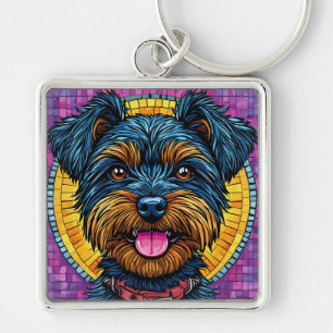 Happy Yorkshire Terrier Dog in Mosaic Style Keychain
