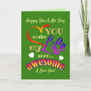 Happy You and Me Day I Love You on GREEN Thank You Card