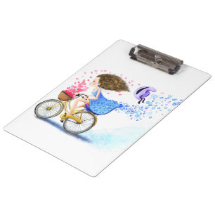 Happy Young Girl On A Bike - Romantic Love Hearts Clipboard