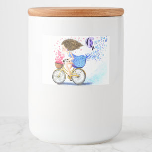 Happy Young Girl On A Bike - Romantic Love Hearts Food Label