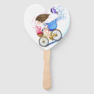 Happy Young Girl On A Bike - Romantic Love Hearts Hand Fan