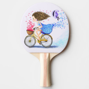 Happy Young Girl On A Bike - Romantic Love Hearts  Ping Pong Paddle
