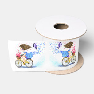 Happy Young Girl On A Bike - Romantic Love Hearts Satin Ribbon