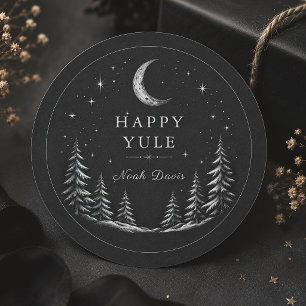 Happy Yule Celestial Winter Solstice Classic Round Sticker