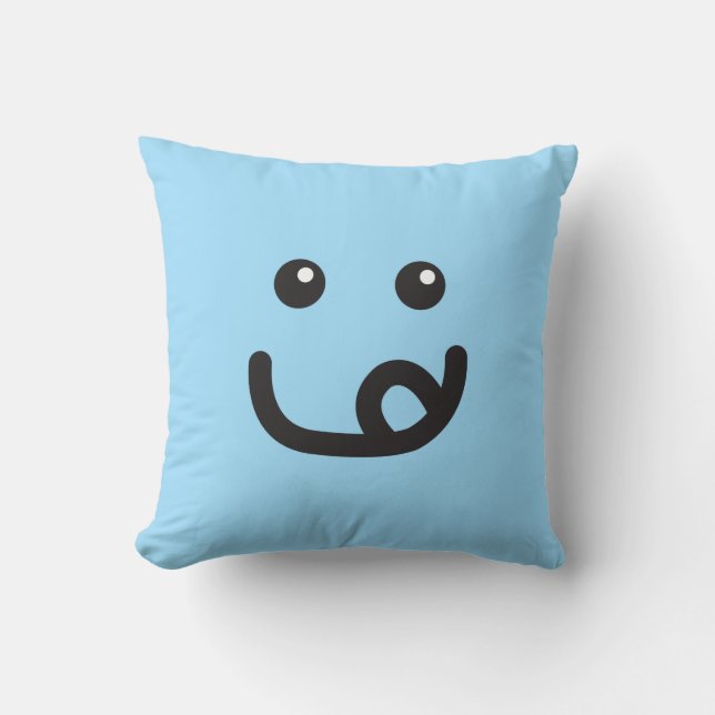 Happy Yummy Face_baby blue Throw Pillow (Front)