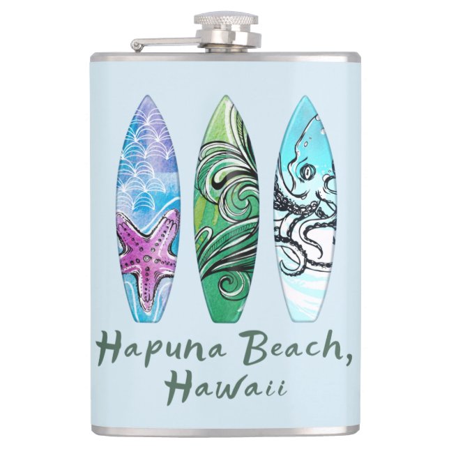 Hapuna Beach Hawaii Surfboards  Hip Flask (Front)