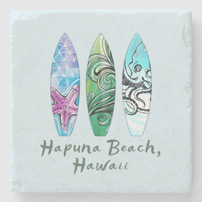 Hapuna Beach Hawaii Surfboards   Stone Coaster (Front)