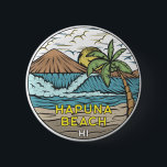 Hapuna Beach Hawaii Vintage 2 Inch Round Button<br><div class="desc">Hapuna Beach hand drawn illustration with mountains and ocean waves in the background. Perfect for anyone who loves to visit Hapuna Beach.</div>