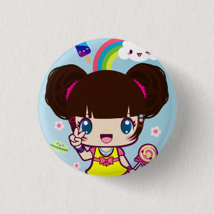 Harajuku Girl Yuriko 1 Inch Round Button