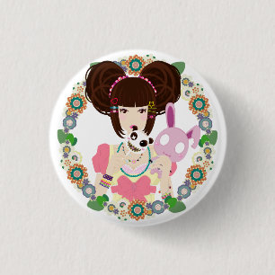 Harajuku Girl Yuriko - bordered 1 Inch Round Button
