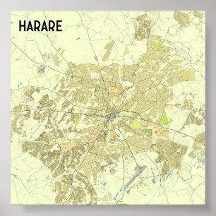 Harare Zimbabwe map Poster