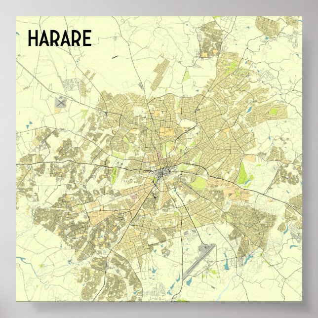 Harare Zimbabwe map Poster (Front)
