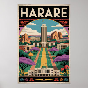 Harare Zimbabwe Retro Travel Poster Art