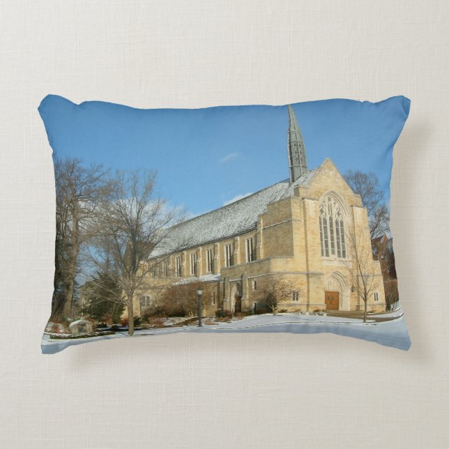 Harbison Chapel in Winter at Grove City College Accent Pillow (Front)