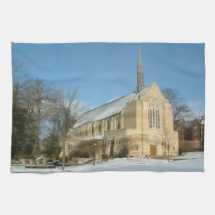 Harbison Chapel in Winter at Grove City College Kitchen Towel