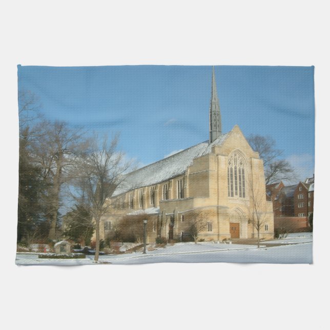 Harbison Chapel in Winter at Grove City College Kitchen Towel (Horizontal)
