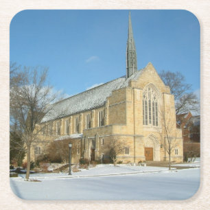 Harbison Chapel in Winter at Grove City College Square Paper Coaster